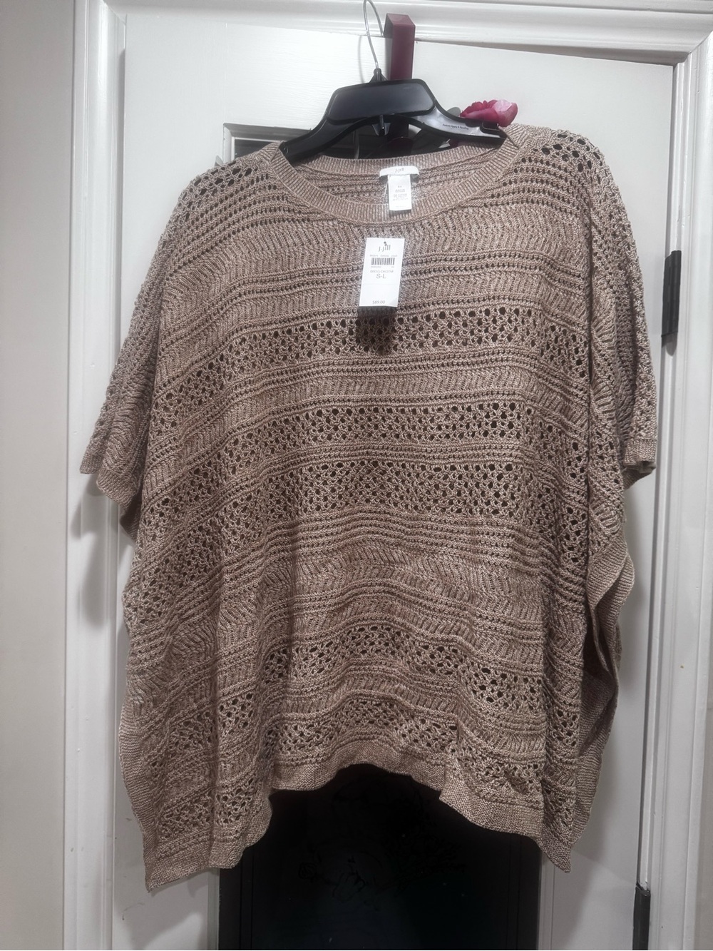 J. Jill Open-Knit Taupe Short-Sleeve Sweater